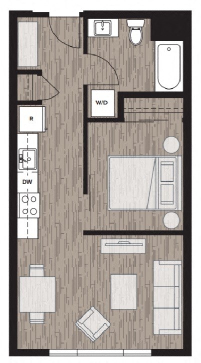 1 bed 1 bath floor plan I at Riverfront Everett, Everett, Washington